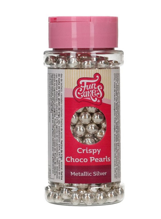 FunCakes Crispy Choco Pearls - Metallic Silver