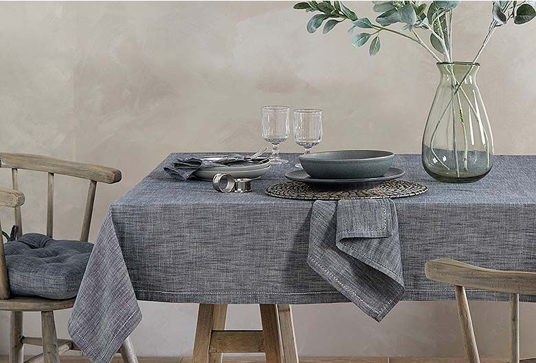 Walton's Chambray Tablecloth - Flint Blue (130x230cm)