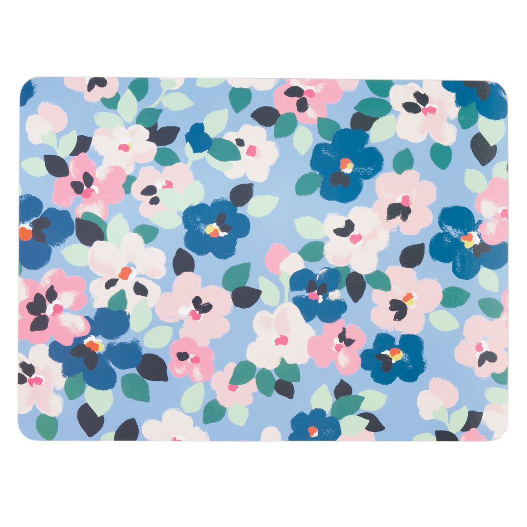 Cath Kidston Painted Pansies Blue 4pk Cork Back Placemats