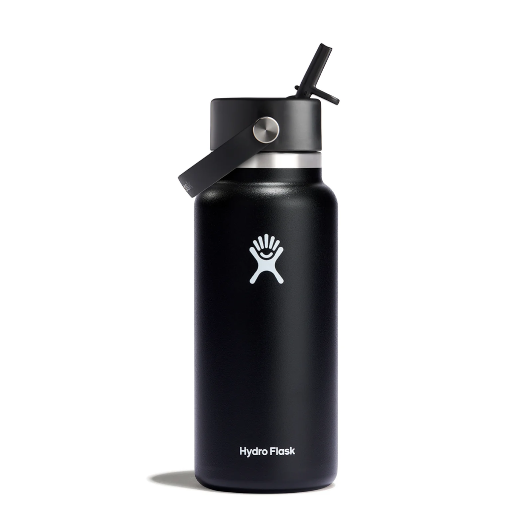 Hydroflask Wide Mouth Bottle with Straw 32oz - Black