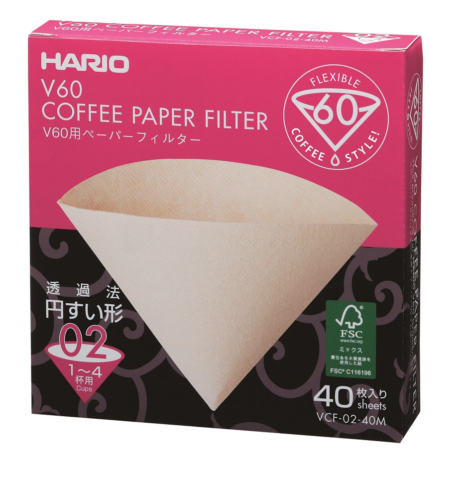Hario V60 Coffee Paper Filter Misarashi Paper Pack of 40 - Brown (No.2)
