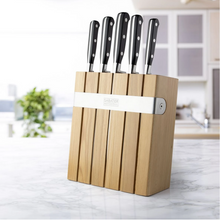 Load image into Gallery viewer, Sabatier Oak and Stainless Steel Slotted Knife Block and 5 Piece Knife Set
