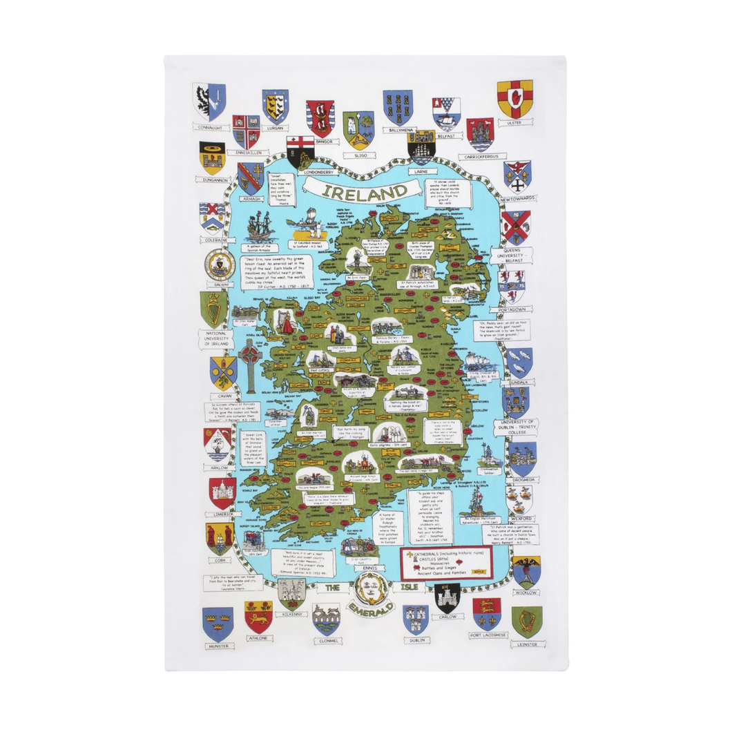 Ulster Weavers Cotton Tea Towel - Maps & Crests of Ireland